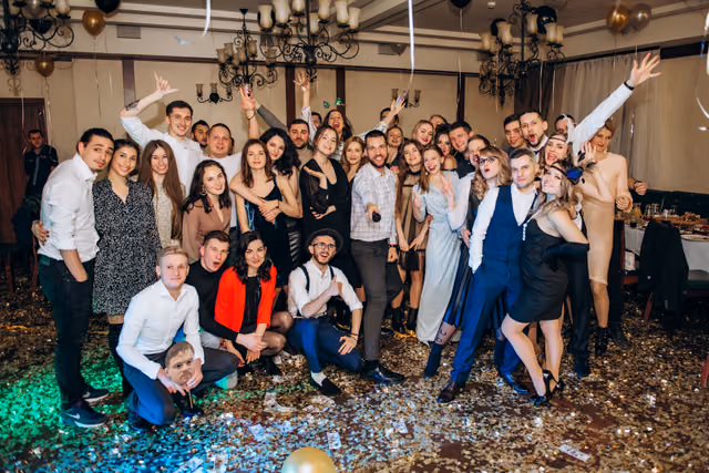 The team gathered for a celebration