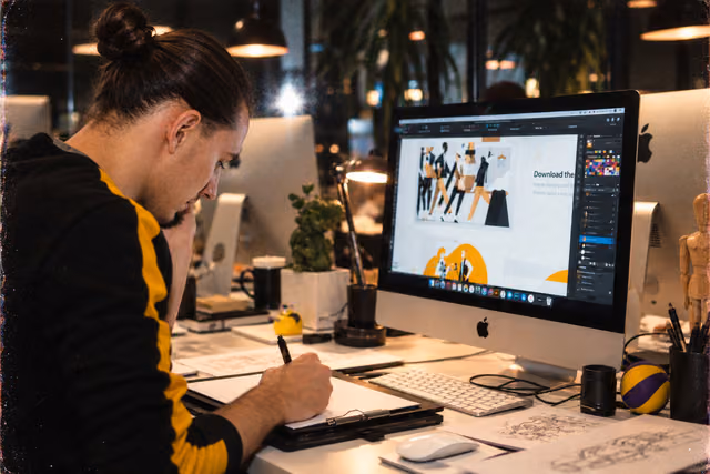 A designer working at a studio screen