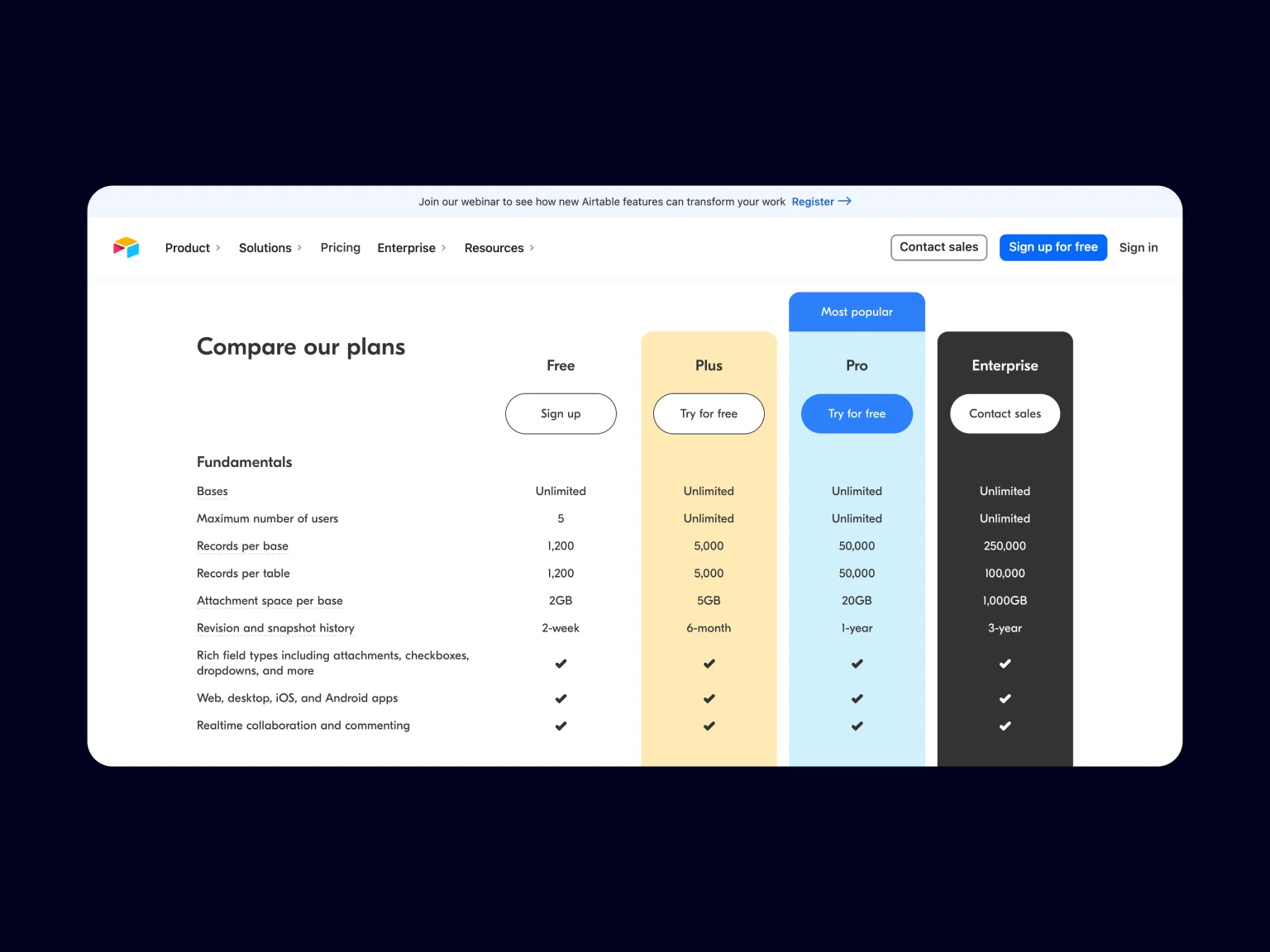 Plans are highlighted in different colors to make them easier to distinguish