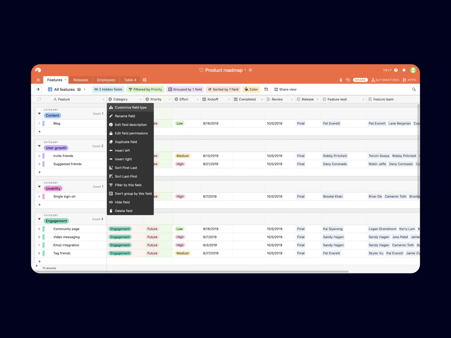 Statuses are highlighted in color for seamless visual scanning