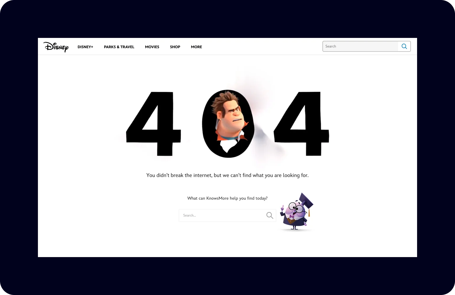404 error page with well-known characters on the Disney website