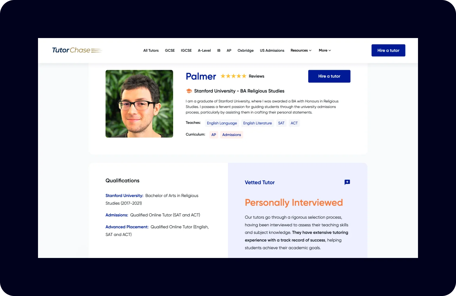TutorChase structured Profile page