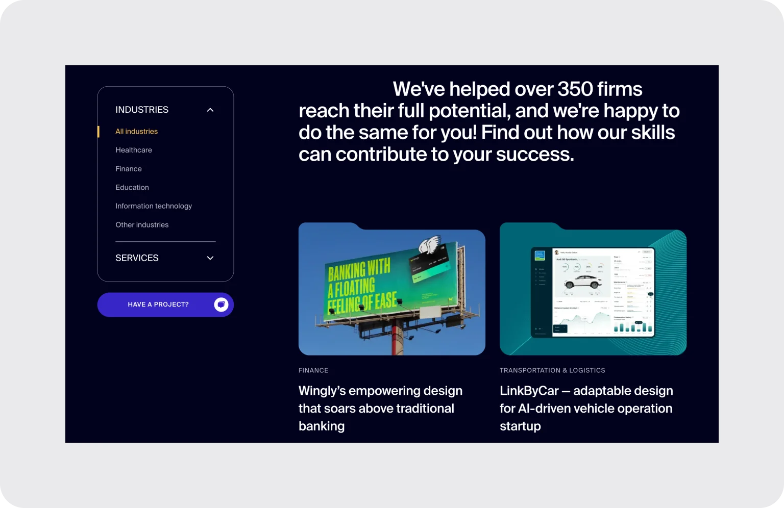 Halo Lab Portfolio page with an additional filter option