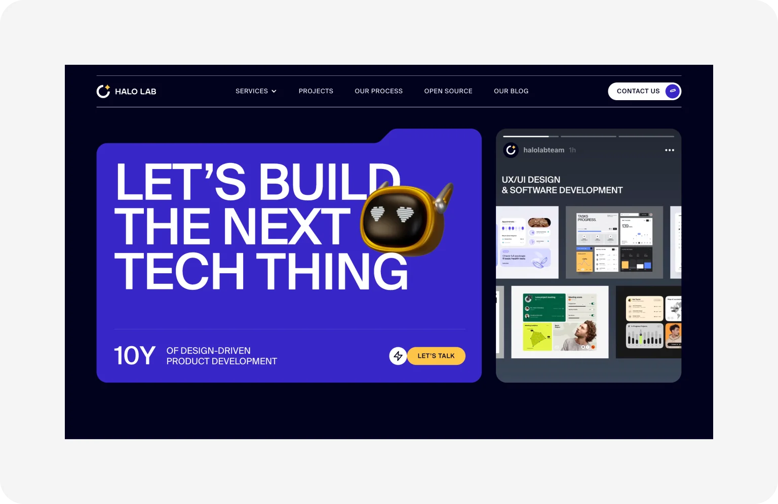 3D elements that make Halo Lab’s Home page scream development
