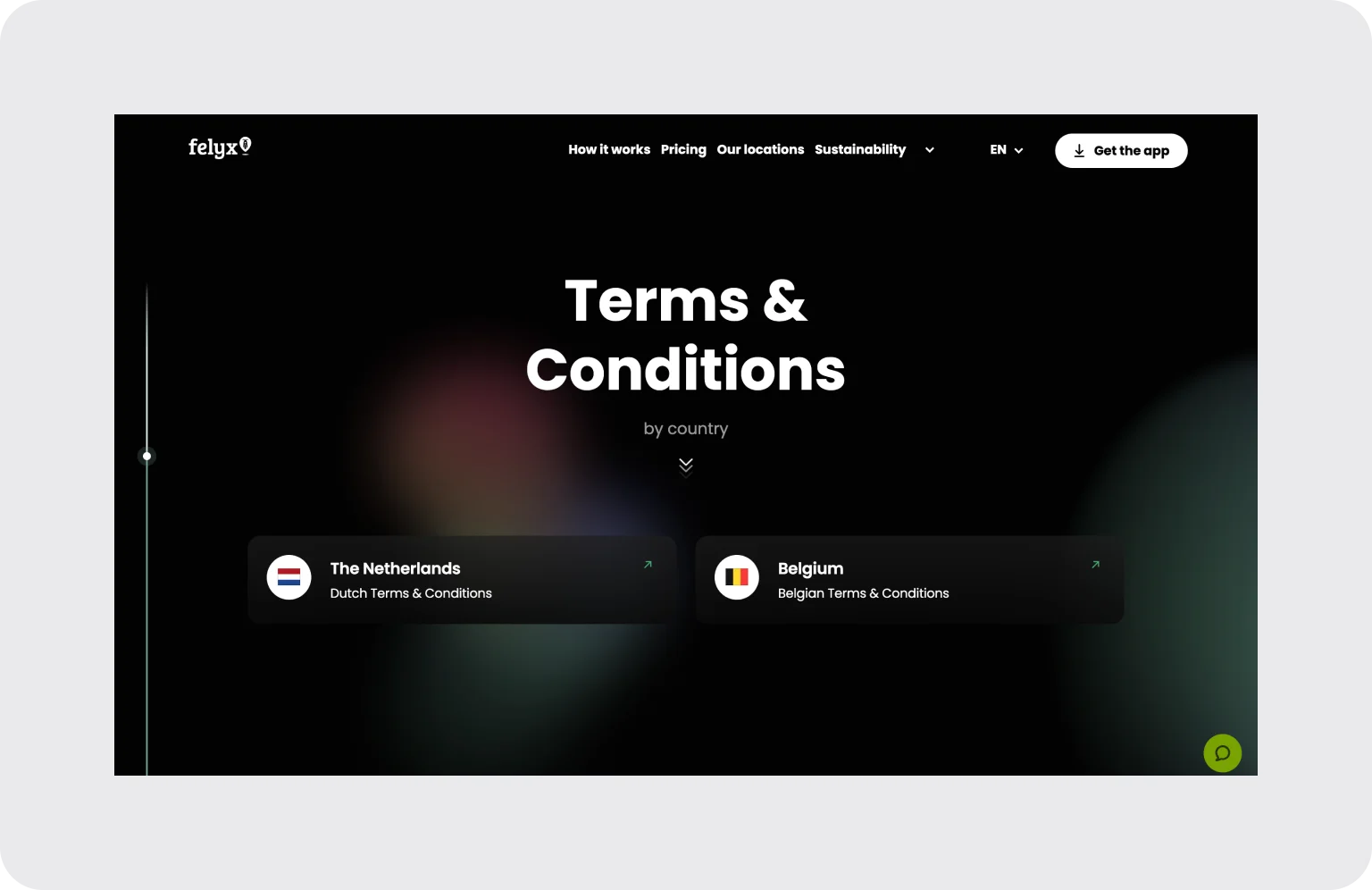 User-centric Terms & Conditions page on the felyx website