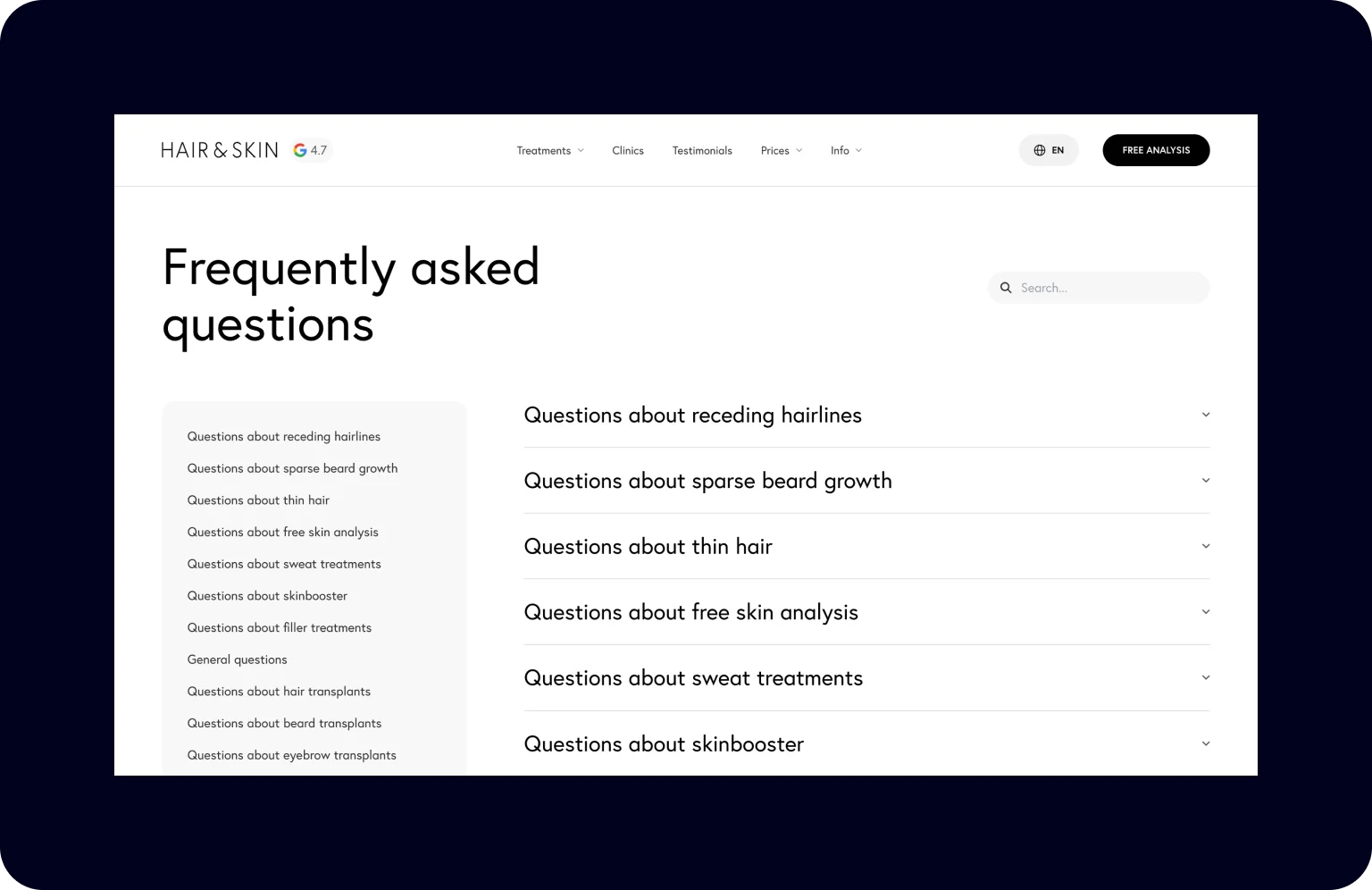 Extensive FAQ section on the Hair&Skin page