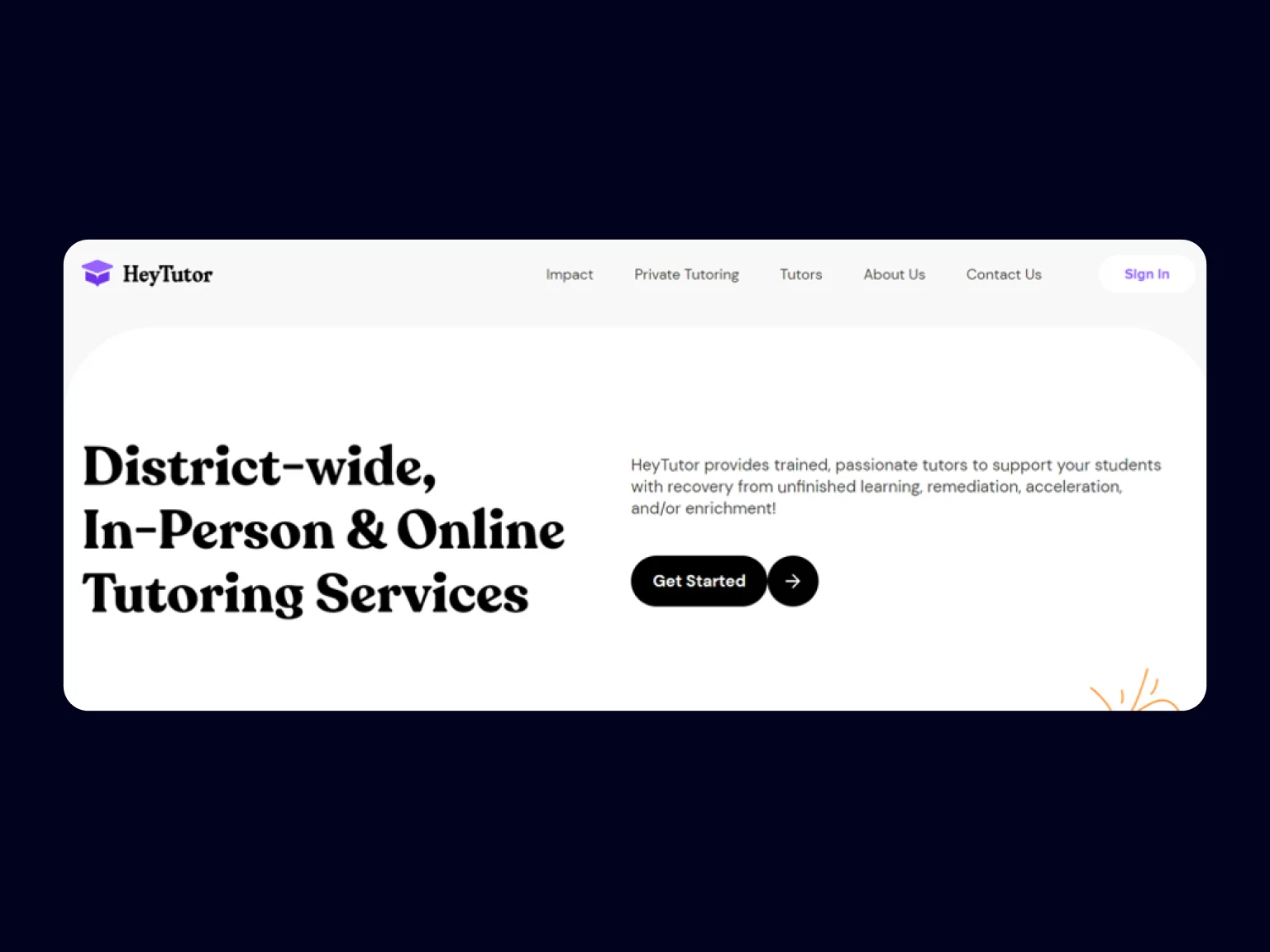HeyTutor’s site focuses on both structure and aesthetic