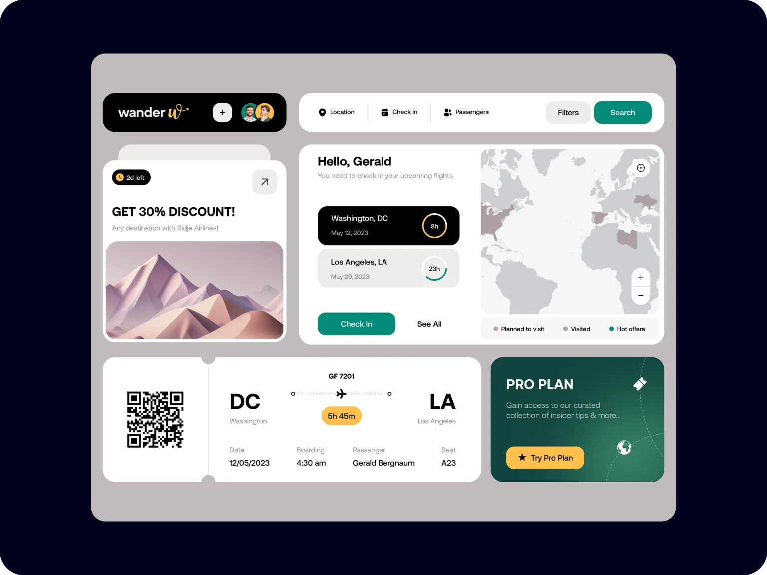 Wander card UI example