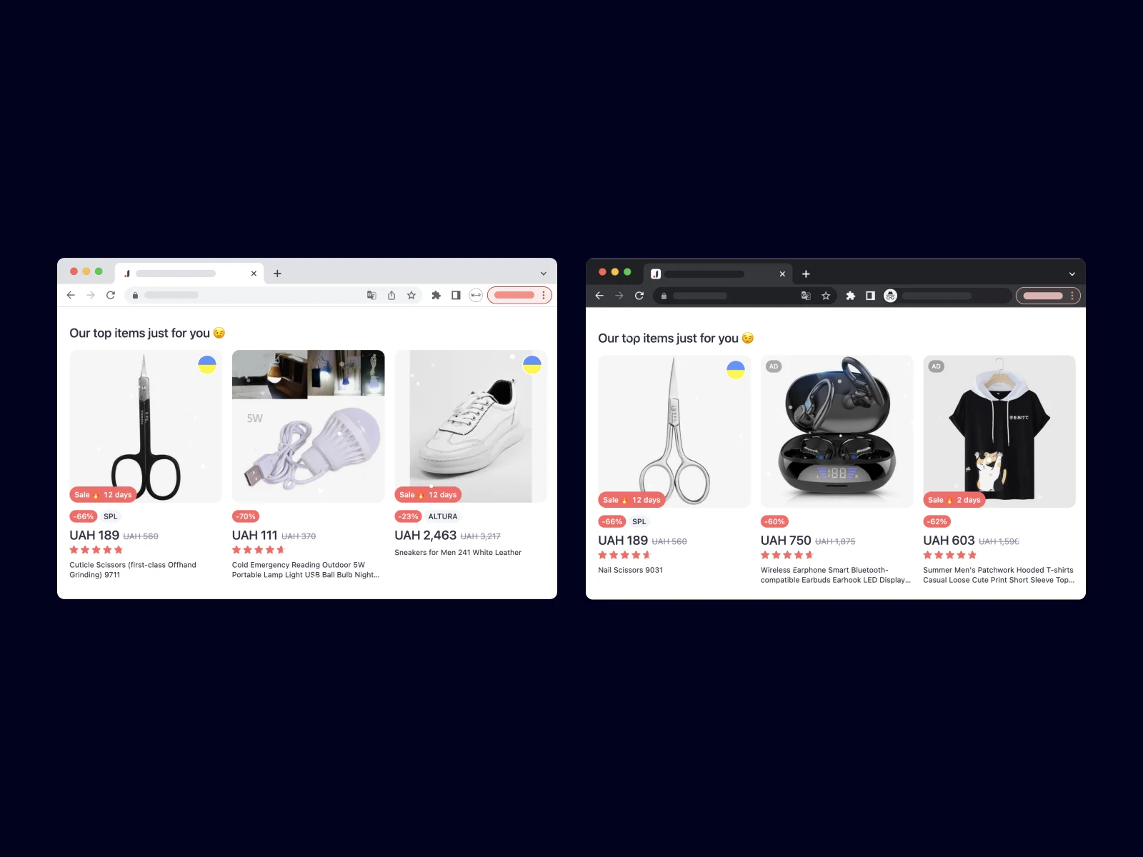 Different product recommendations or for logged-in and new users