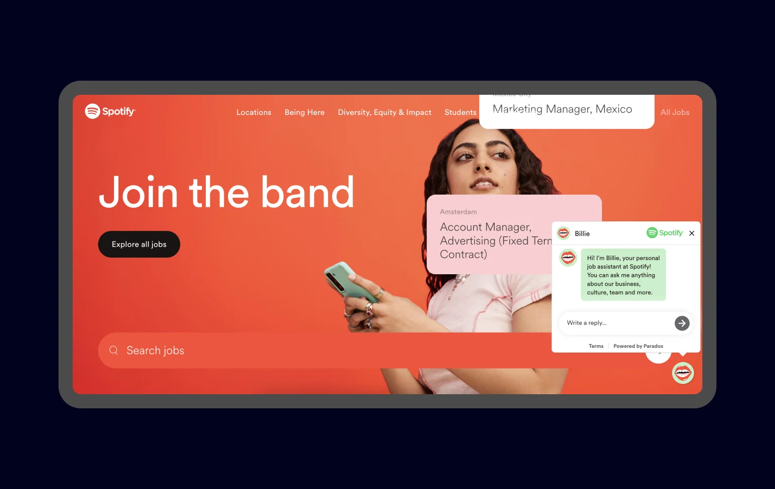 Spotify job seeking page