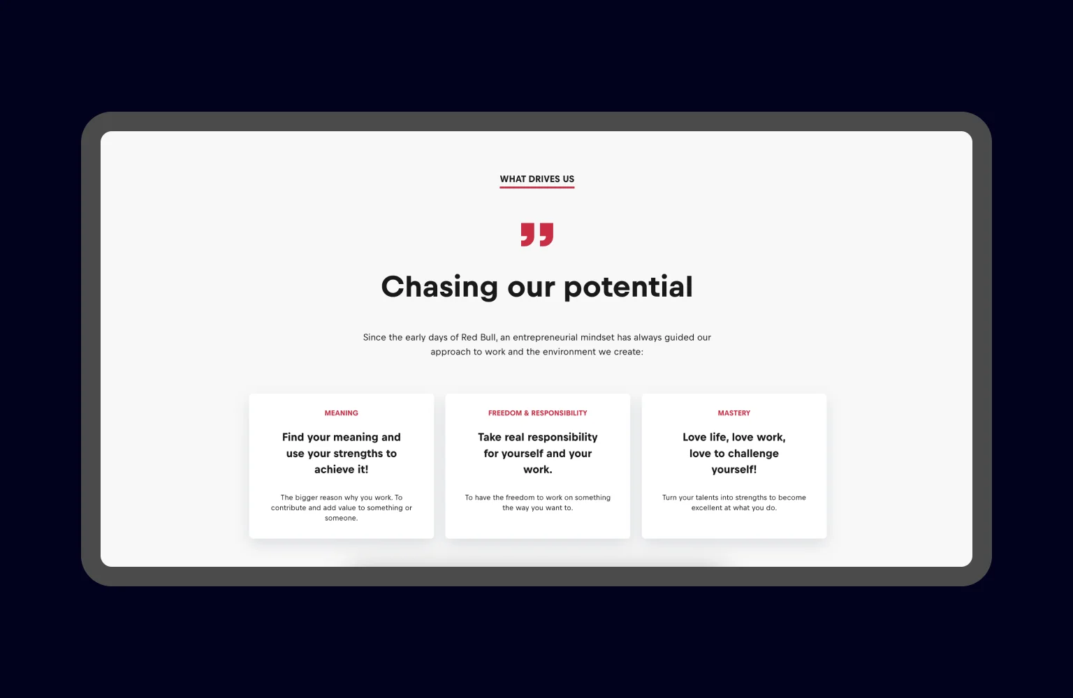 Red Bull career page with their benefits