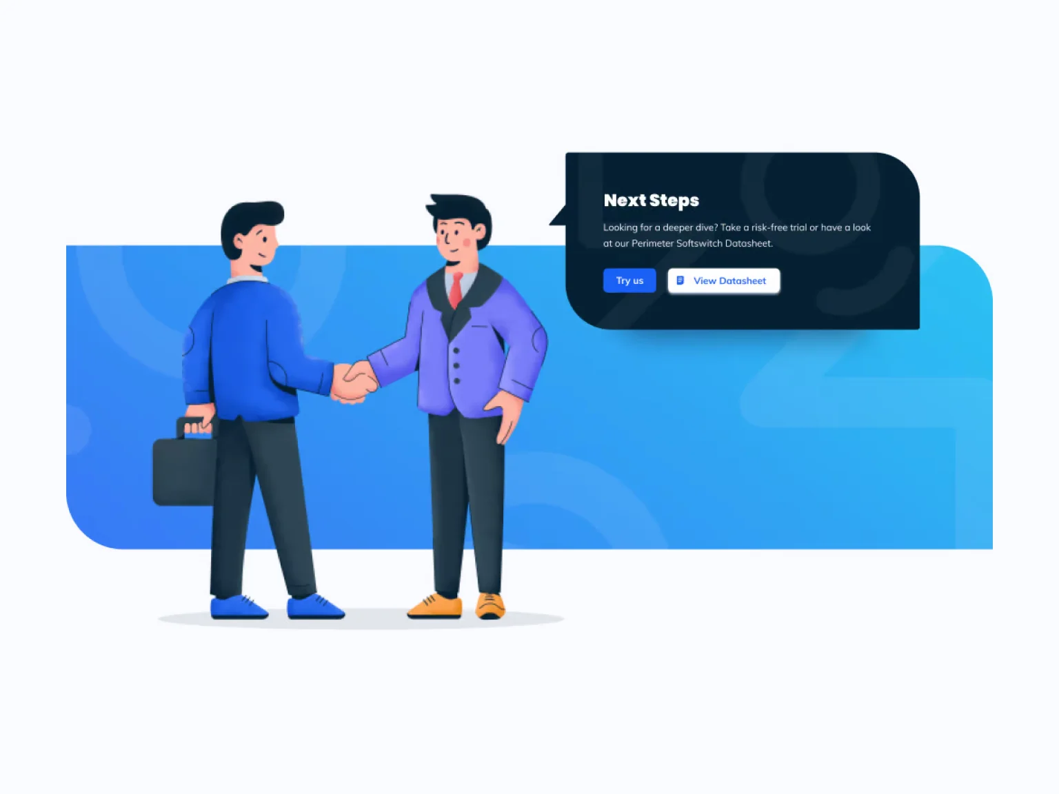 This illustration symbolizes successful cooperation, and the window with buttons serves as a great call to action.