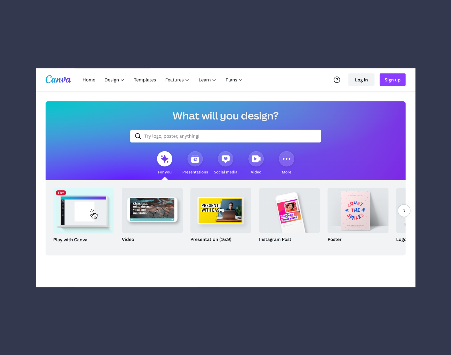 Canva allows to browse the collection of websites templates and create a design