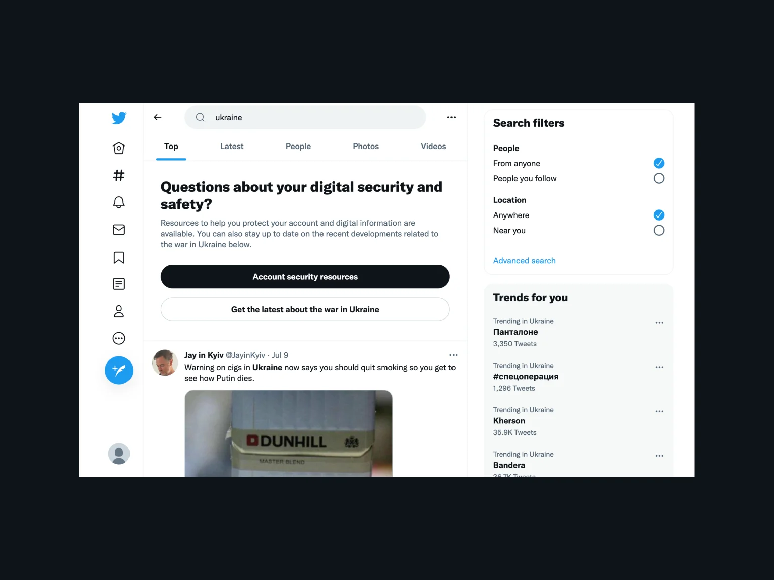 Example of Twitter’s search functionality