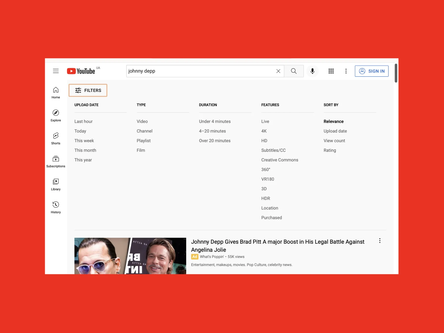Example of YouTube’s search functionality