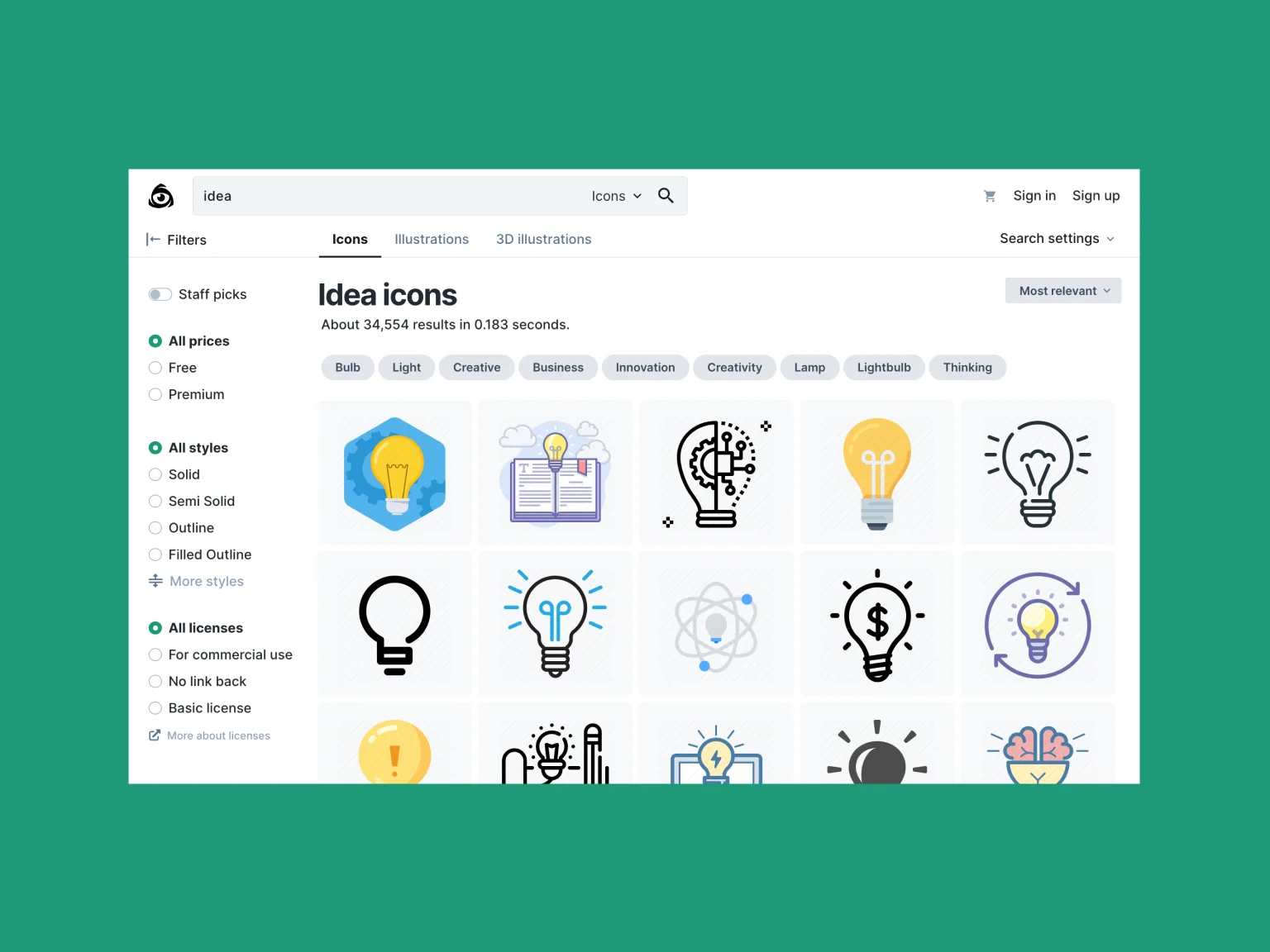 Example of Iconfinder’s search functionality