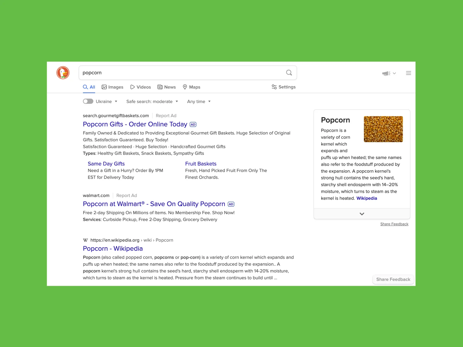 Example of DuckDuckGo’s search functionality