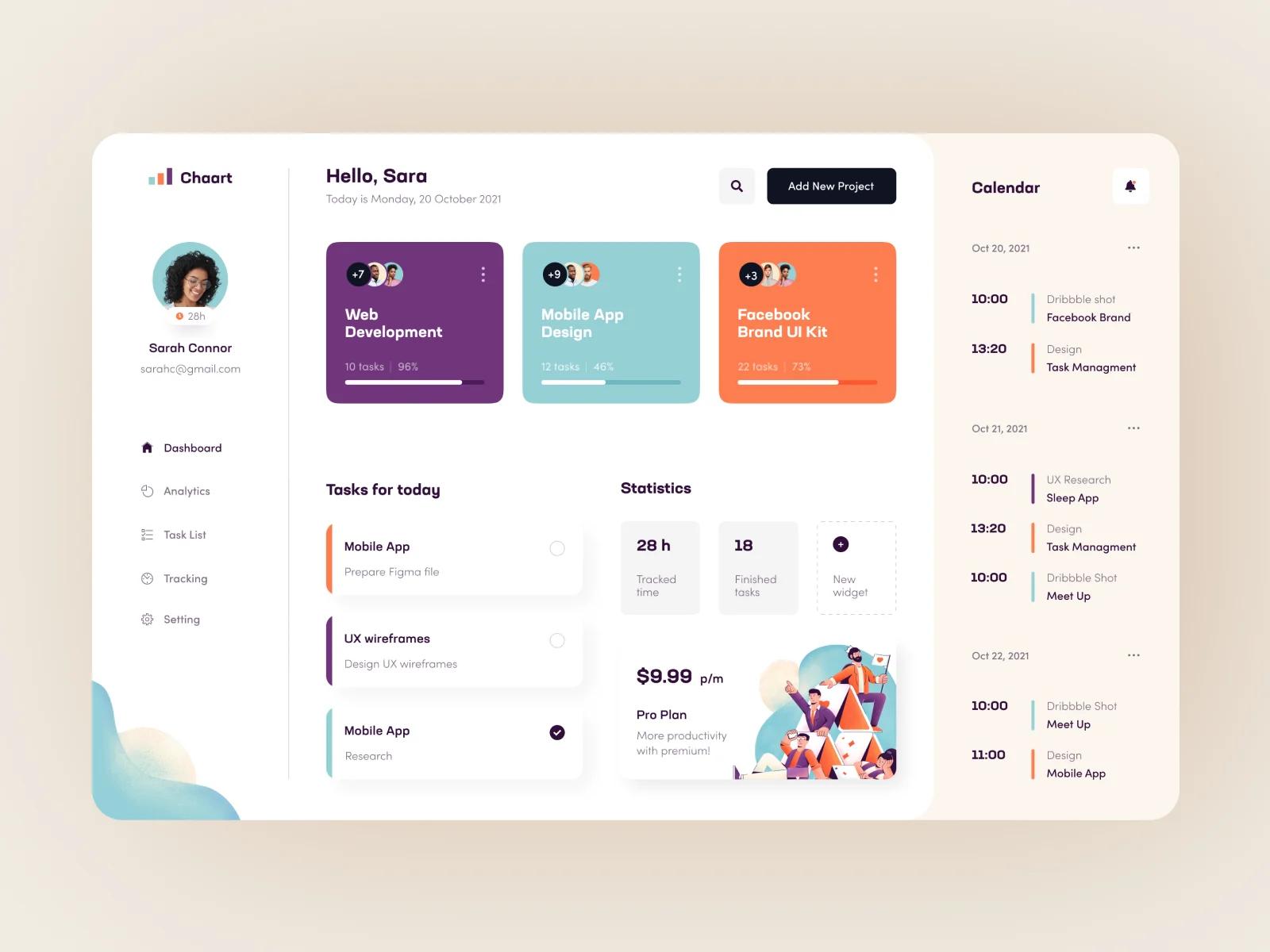 An educational dashboard keeps users aware of their daily tasks and makes it easy to operate