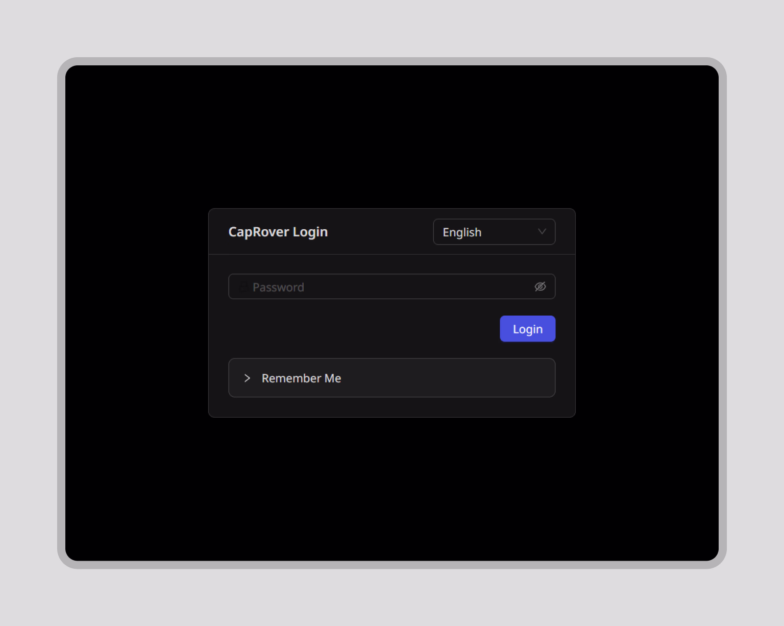 The CapRover login screen in your browser window