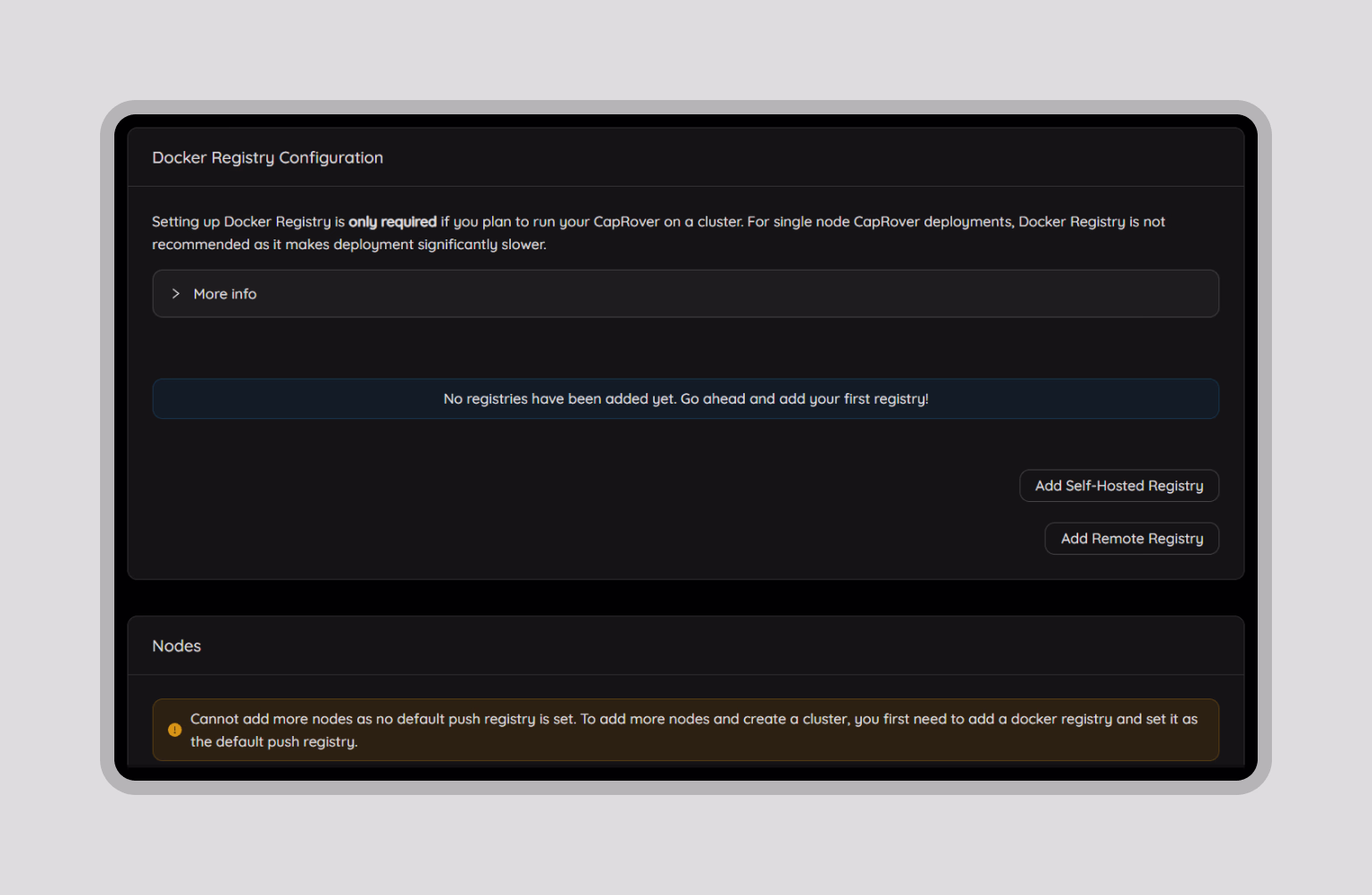Cluster settings for configuring nodes and registries
