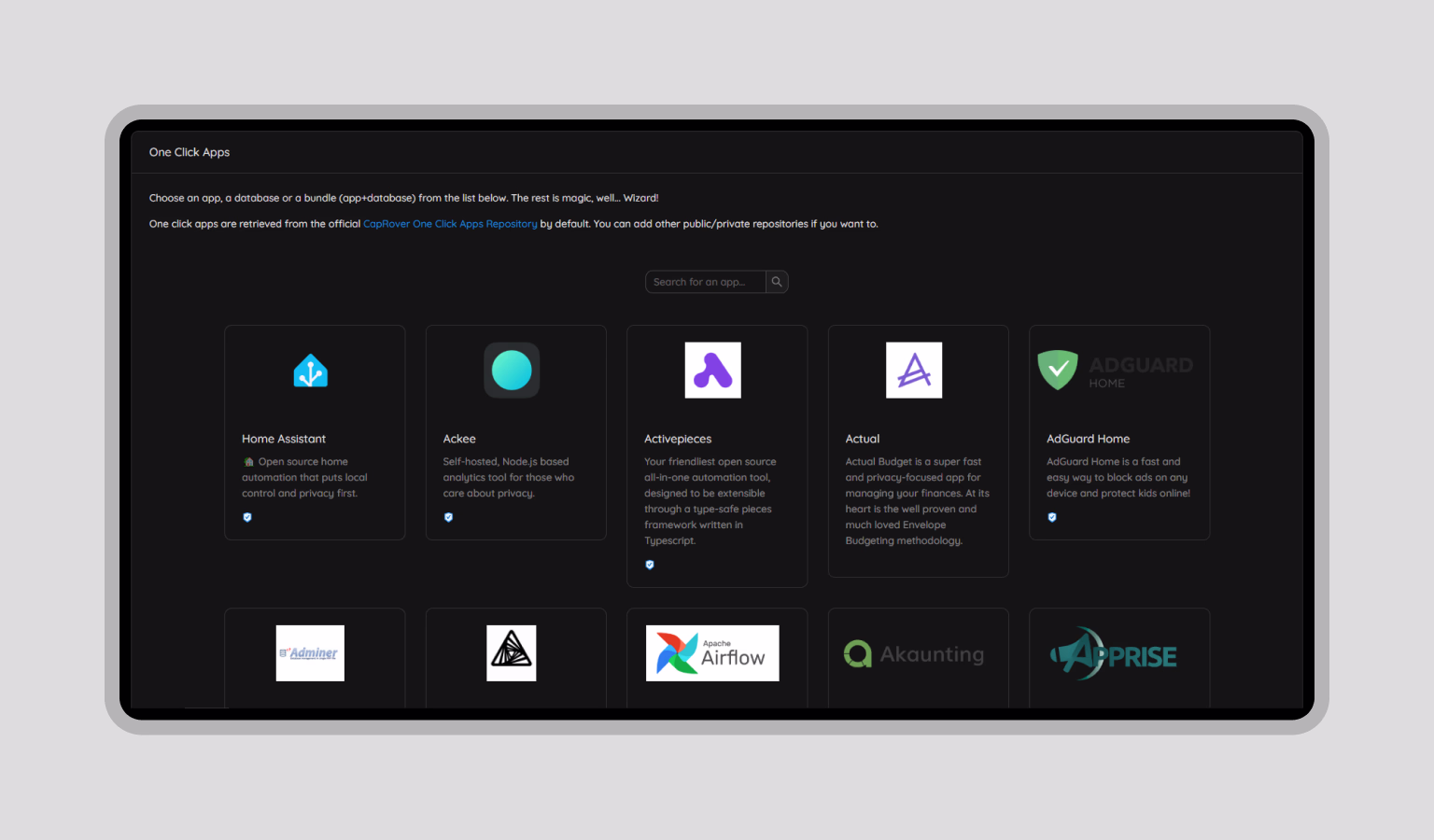 Library of preconfigured one-click apps and services