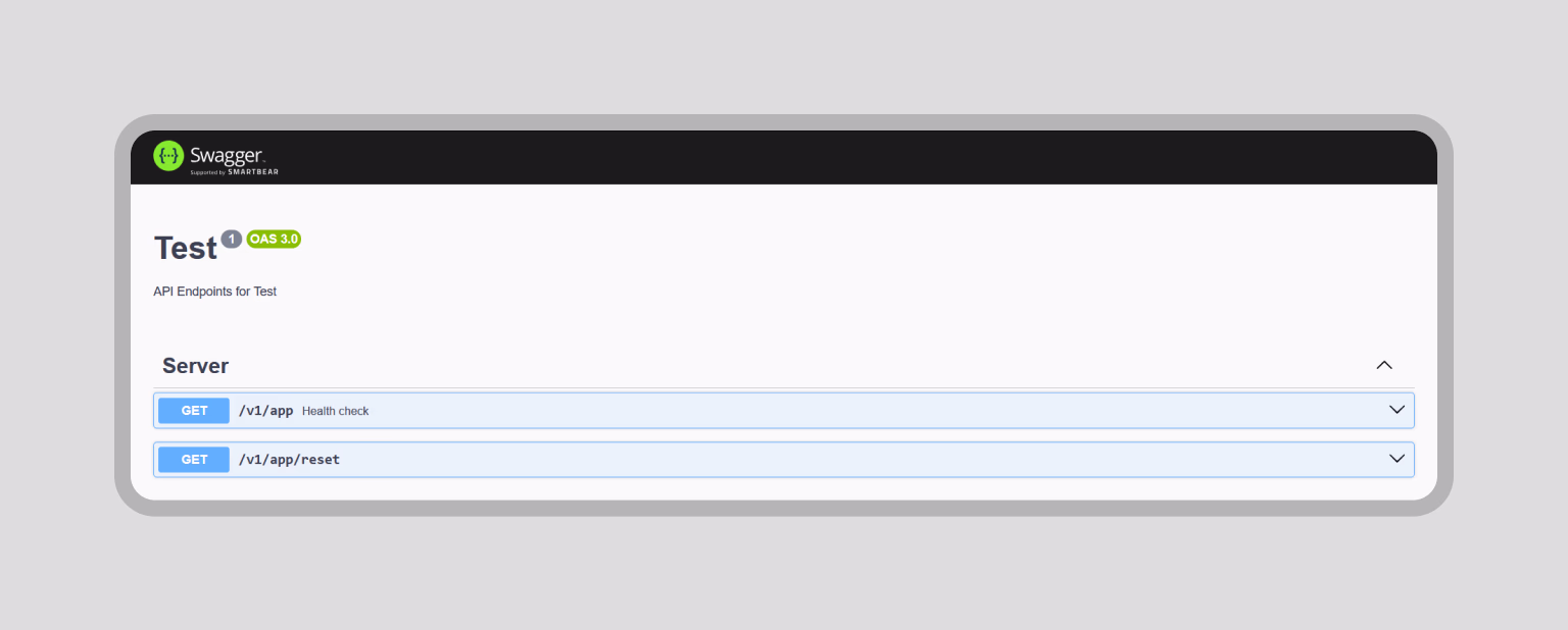Swagger UI displaying the API endpoints exposed by the backend