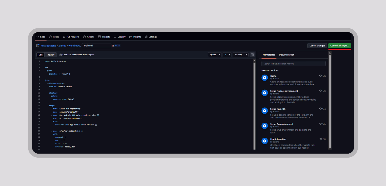 Deployment workflow defined in main.yml