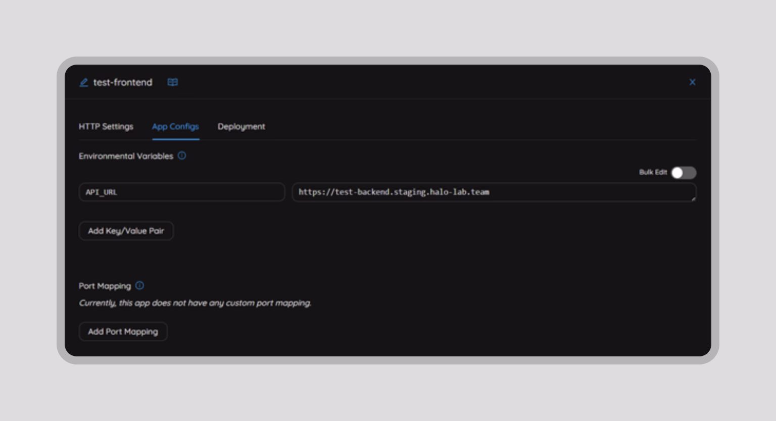 Specifying environment variables for frontend deployment
