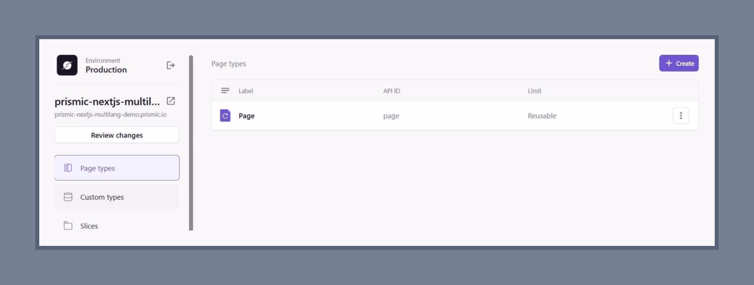 The Page content type is already set up