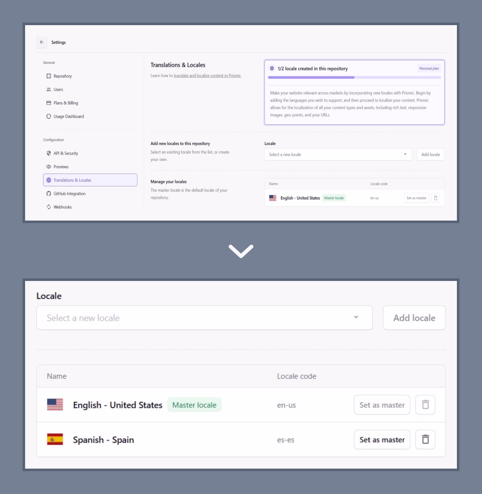 Add a secondary site language while keeping the master locale