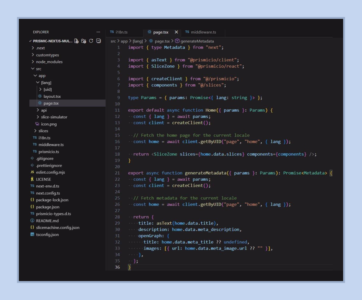 page.tsx updated — Prismic queries now get the lang parameter