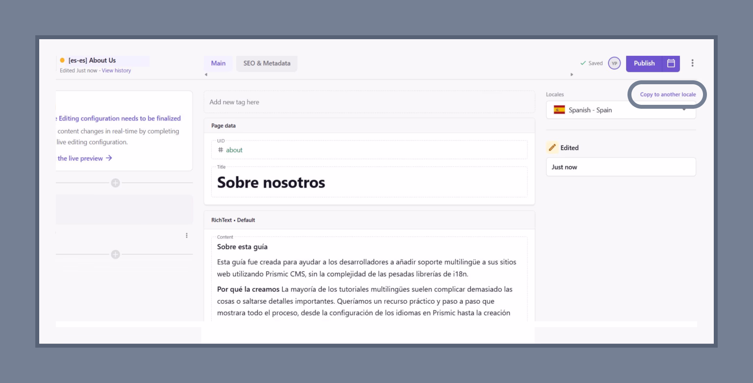 AI-translated About page in Spanish — ready to publish