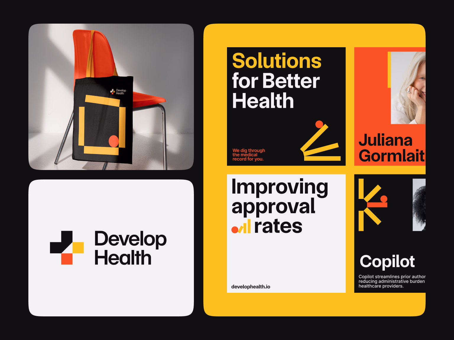 Branding choice of bold hues for the Develop Health project