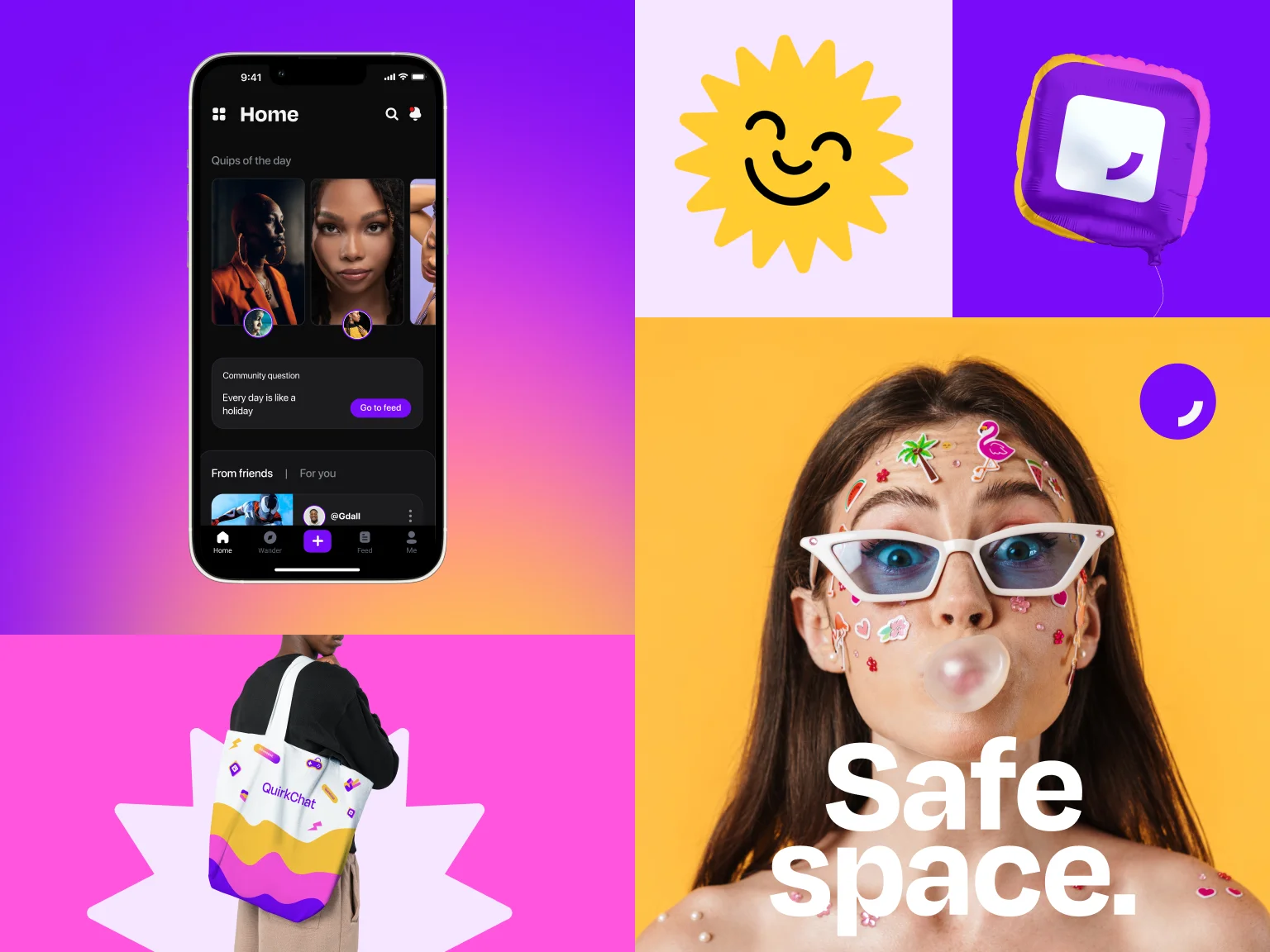 Quirky and trendy branding for the QuirkChat platform