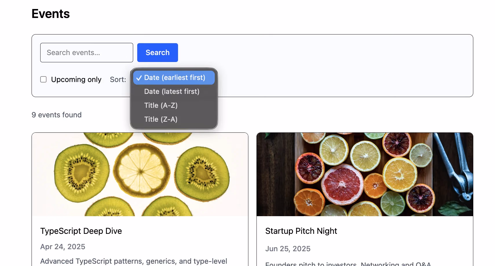 Sorting is a single enum variable — no client-side re-ordering