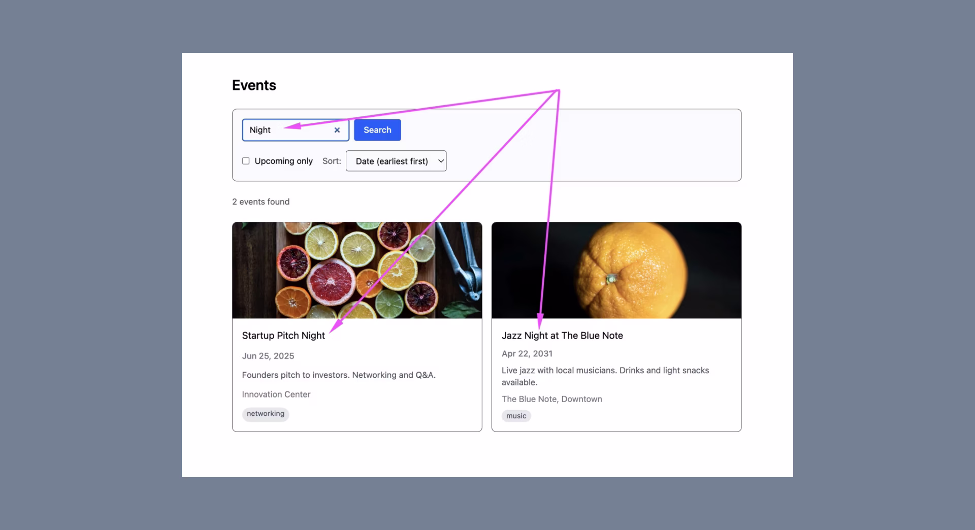 The search field maps directly to a query variable