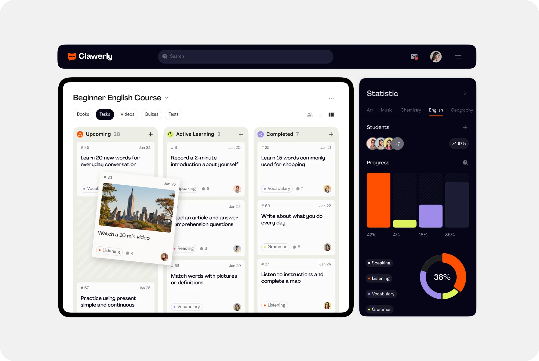 UI/UX design through card-style sections to focus on what matters