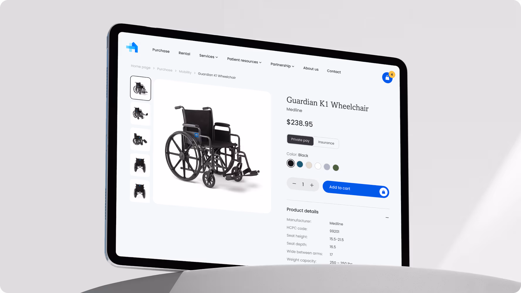 Halo Lab’s product page web design service for wheelchair e-commerce