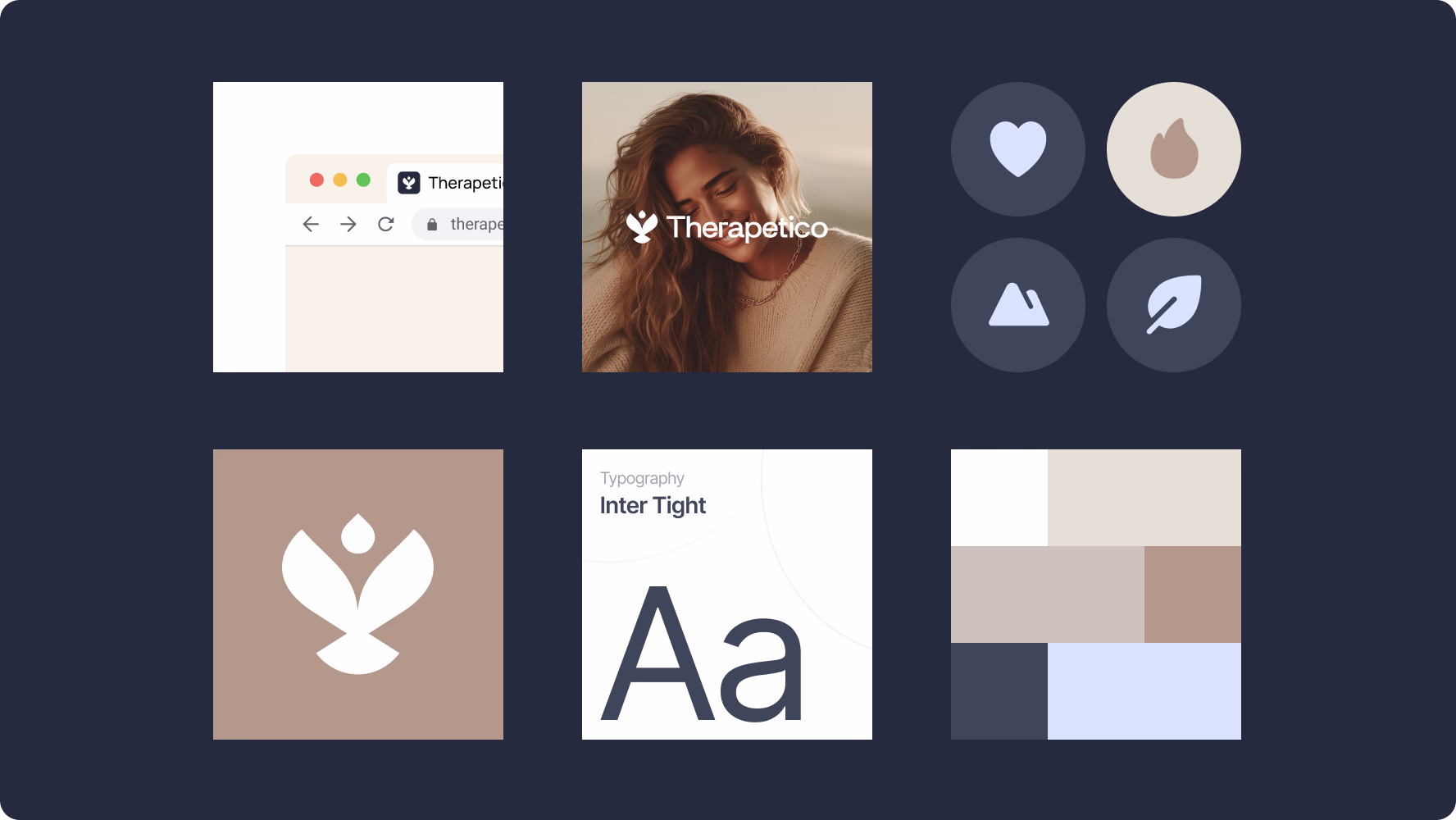 brand identity system with a beige, calming palette and uplifting symbols