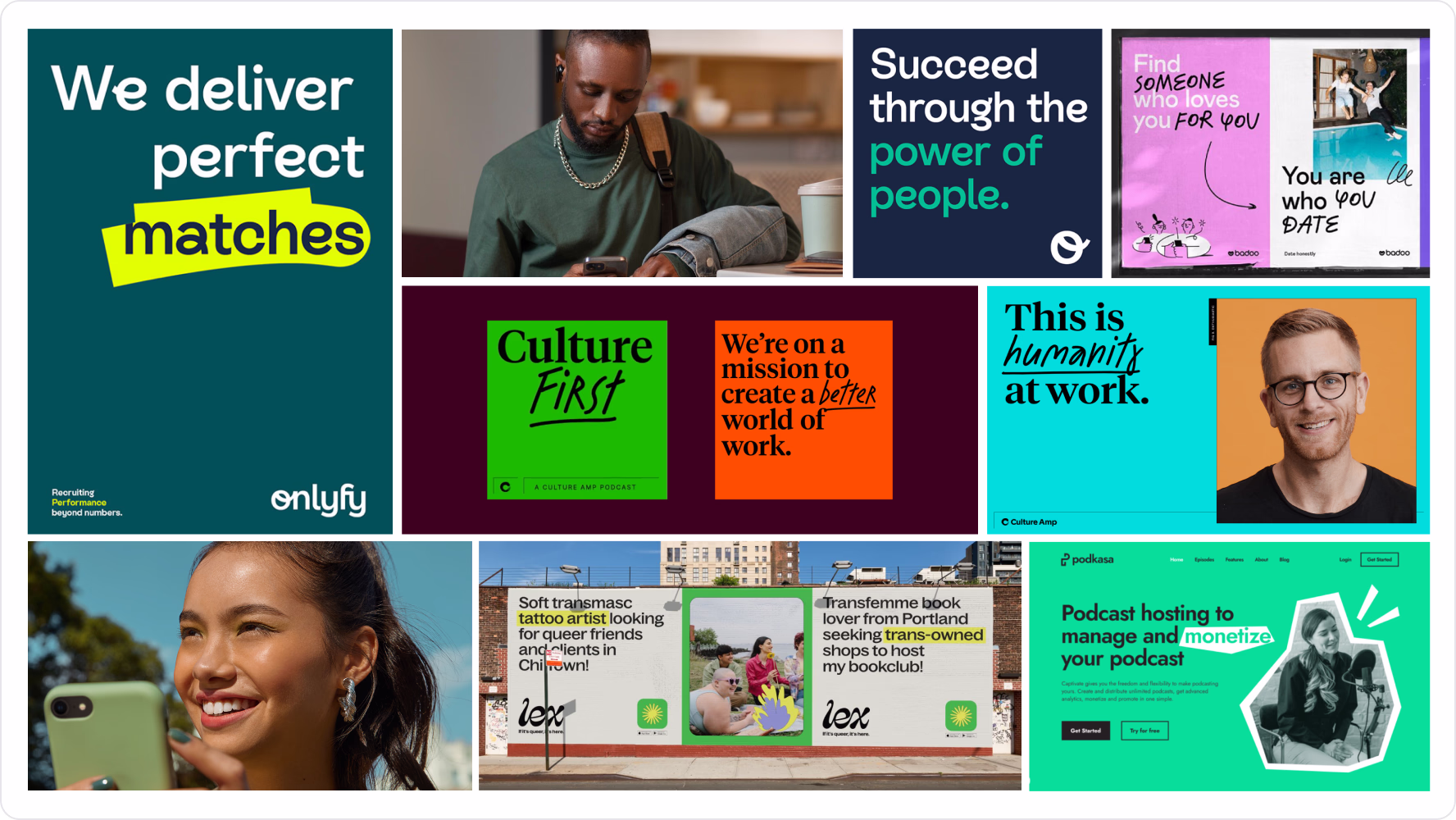 visual references and moodboard used to explore the Interviewd brand identity