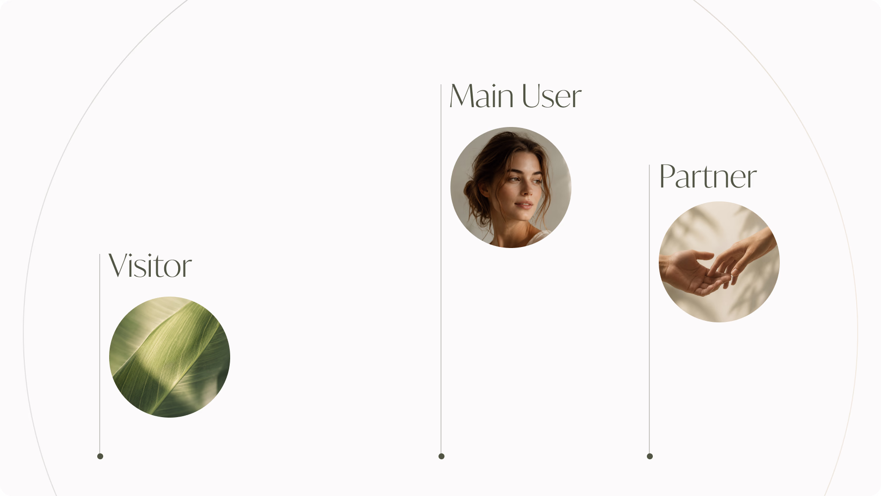 Ahlya user role diagram for visitor, main user, and partner journeys