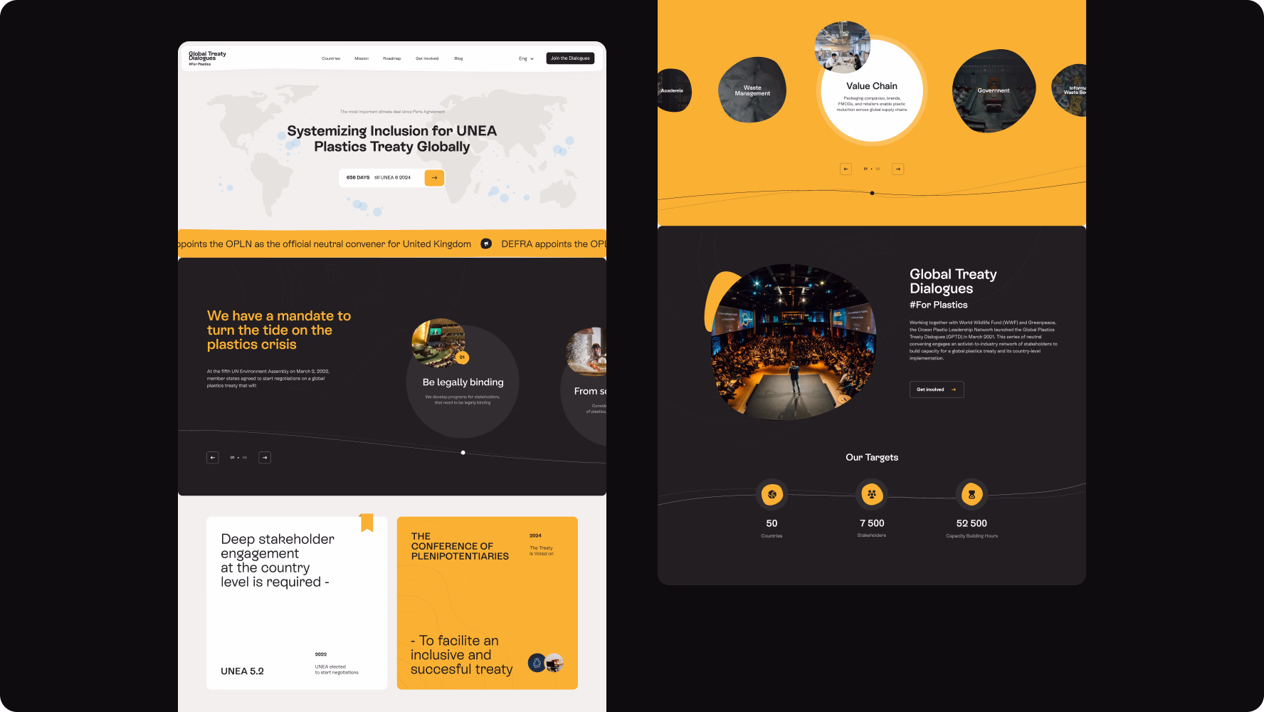 Global Plastics Treaty Dialogues website UI design created by Halo Lab