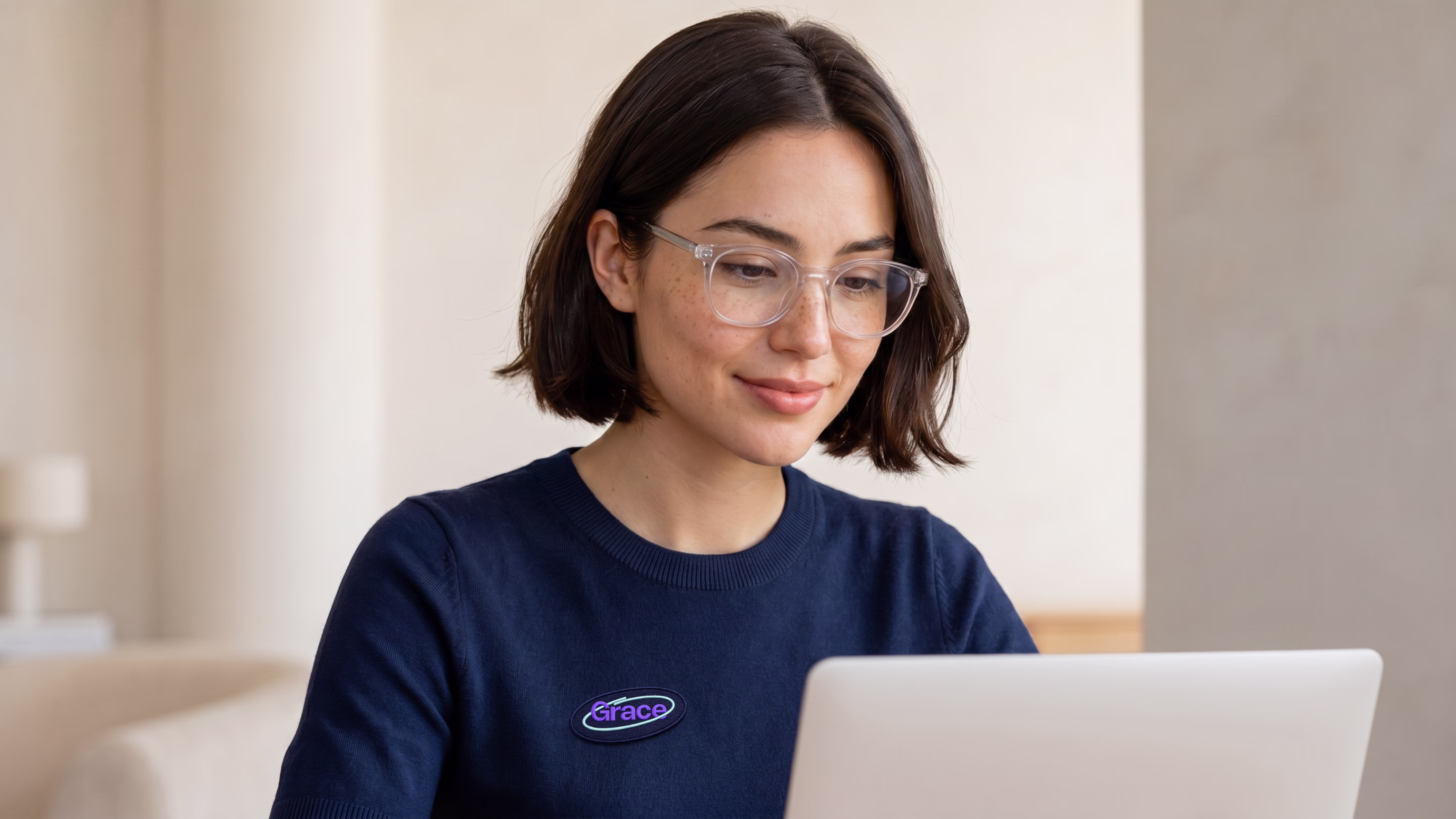 woman using a laptop during an online interview for the Interviewd recruitment platform