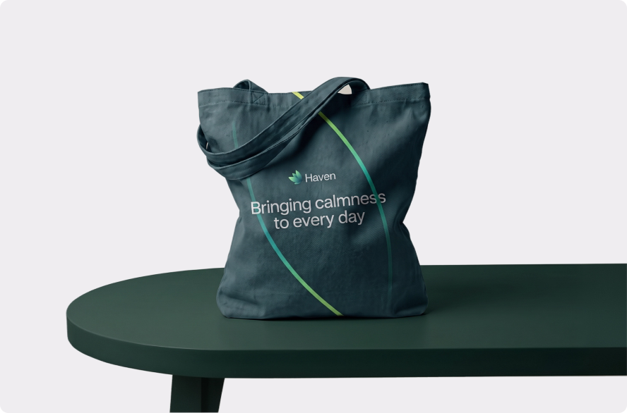 Haven tote bag with the Bringing calmness to every day slogan by Halo Lab