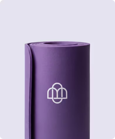 Branded yoga mat with the longevity platform logo mark designed by Halo Lab