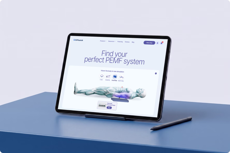 Find your perfect PEMF system page on a tablet designed by Halo Lab