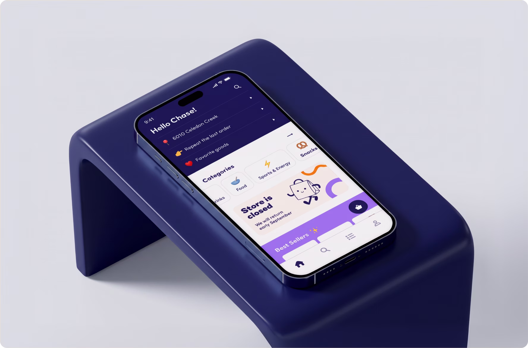 Snack category browsing screen of the Handle delivery app designed by Halo Lab