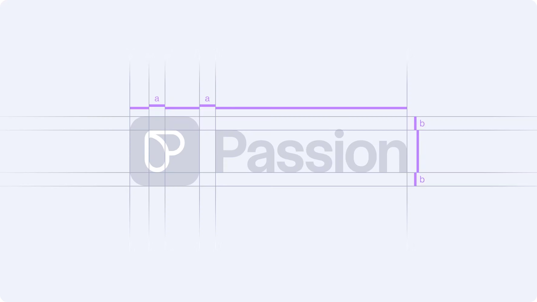 Passion.io logo construction grid with proportion guides for the wordmark