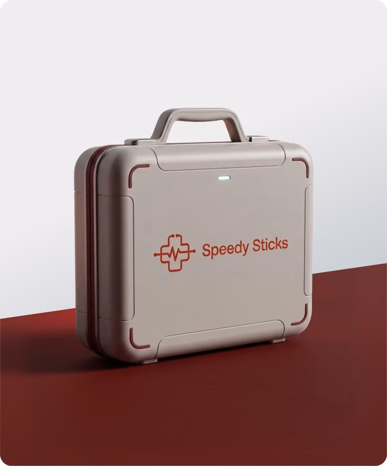 Speedy Sticks branded phlebotomy case used for mobile at-home blood collection