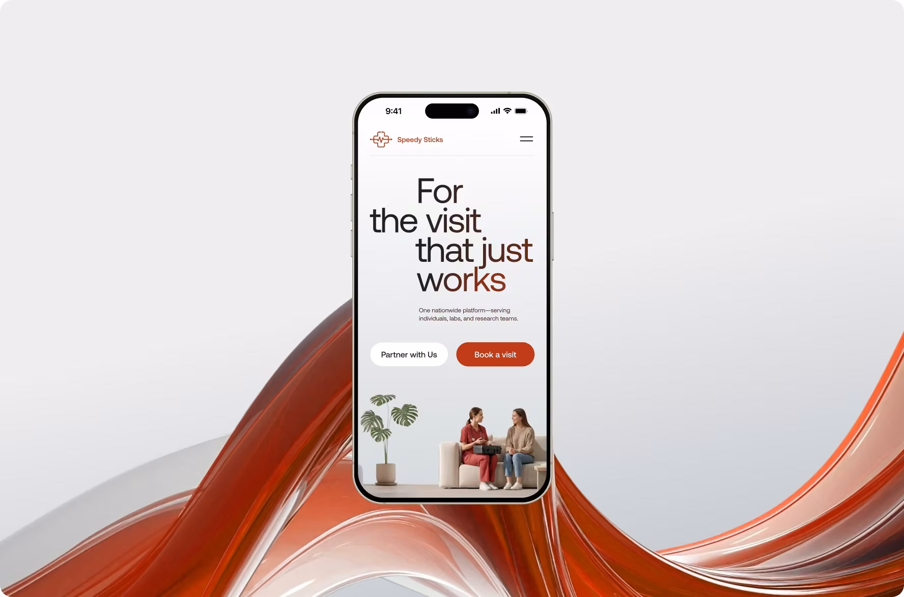 Speedy Sticks mobile homepage with book a visit and partner with us calls to action, designed by Halo Lab